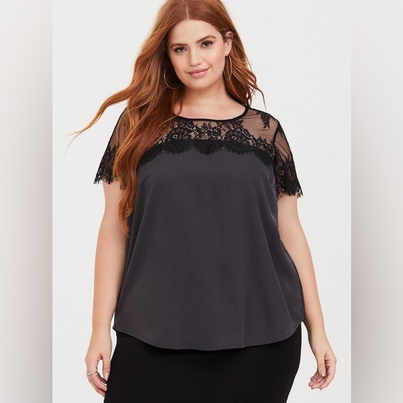 Torrid Satin With Lace Trim Blouse black size 4XL. - Picture 5 of 11